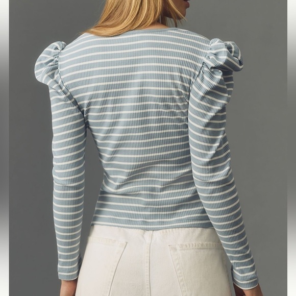 ANTHROPOLOGIE | PORRIDGE M Puff-Sleeve Tie-Front Top Sky - Picture 2 of 3